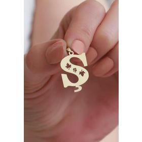 Bayar Gold 14 Ayar Altın S Harf Çınar Yaprağı Kolye Ucu