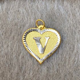 Bayar Gold 14 Ayar Altın V Harf Nostaljik Kalp Kolye Ucu