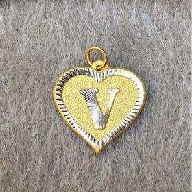 Bayar Gold 14 Ayar Altın V Harf Nostaljik Kalp Kolye Ucu