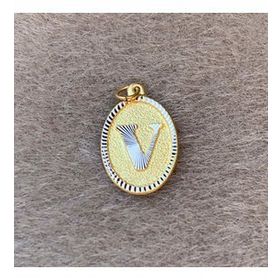 Bayar Gold 14 Ayar Altın V Harf Nostaljik Oval Kolye Ucu