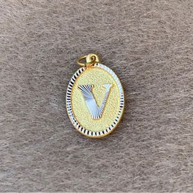 Bayar Gold 14 Ayar Altın V Harf Nostaljik Oval Kolye Ucu