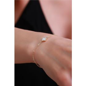 Bayar Gold 14 Ayar Beyaz Mineli Yonca Altın Bileklik