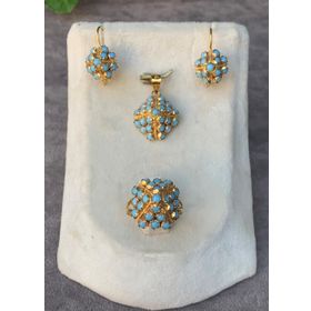 Bayar Gold 14 Ayar Firuze Piramit Model Altın Set