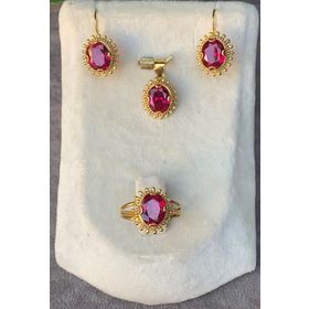 Bayar Gold 14 Ayar Güneşli Model Kırmızı Yakut Altın Set