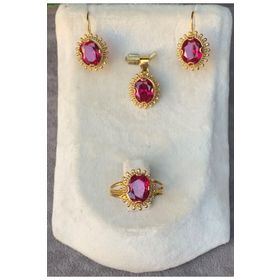 Bayar Gold 14 Ayar Güneşli Model Kırmızı Yakut Altın Set