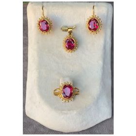 Bayar Gold 14 Ayar Güneşli Model Kırmızı Yakut Altın Set