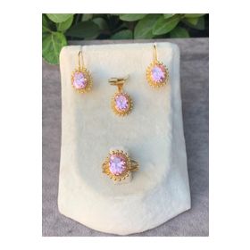 Bayar Gold 14 Ayar Güneşli Model Pembe Yakut Altın Set