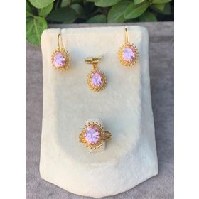 Bayar Gold 14 Ayar Güneşli Model Pembe Yakut Altın Set