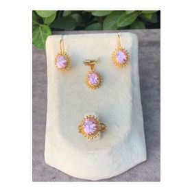 Bayar Gold 14 Ayar Güneşli Model Pembe Yakut Altın Set