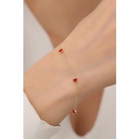 Bayar Gold 14 Ayar Kırmızı Kalp Mineli Altın Bileklik