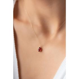 Bayar Gold 14 Ayar Kırmızı Taşlı Damla Altın Kolye