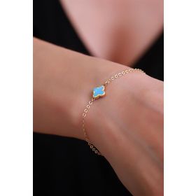 Bayar Gold 14 Ayar Mavi Mineli Yonca Altın Bileklik