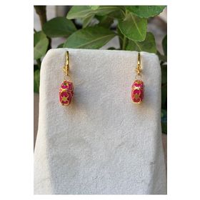 Bayar Gold 14 Ayar Pembe Boncuklu Kafesli Altın Küpe