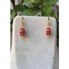 Bayar Gold 14 Ayar Pembe Boncuklu Kafesli Altın Küpe