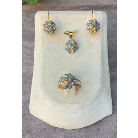 Bayar Gold 14 Ayar Piramit Model Koyu Firuze Altın Set