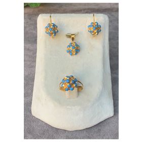 Bayar Gold 14 Ayar Piramit Model Koyu Firuze Altın Set