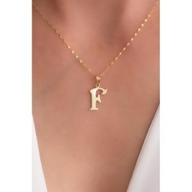 Bayar Gold 14 Ayar Plaka F Harf Altın Kolye