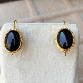 Bayar Gold 14 Ayar Siyah Taşlı Altın Küpe