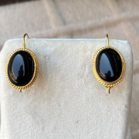 Bayar Gold 14 Ayar Siyah Taşlı Altın Küpe