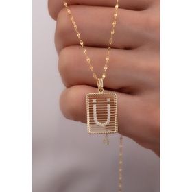 Bayar Gold 14 Ayar Taşlı Telli Ü Harf Altın Kolye