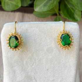 Bayar Gold 14 Ayar Yeşil Güneş Taşlı Altın Küpe