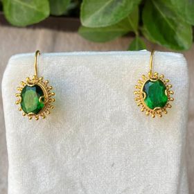 Bayar Gold 14 Ayar Yeşil Güneş Taşlı Altın Küpe