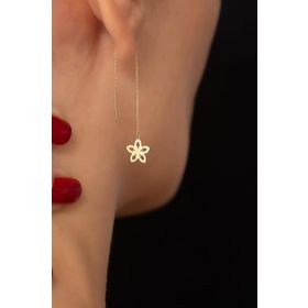 Bayar Gold 14 Ayar Yıldız Çiçekli Zincir Altın Küpe