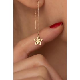 Bayar Gold 14 Ayar Yıldız Çiçekli Zincir Altın Küpe