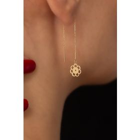 Bayar Gold 14 Ayar Yuvarlak Çiçekli Zincir Altın Küpe