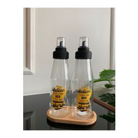 Bayev Büyük Boy 3 Parça 720 ml Damlatmaz Akıllı Ahşap Standlı Cam Yağlık Seti