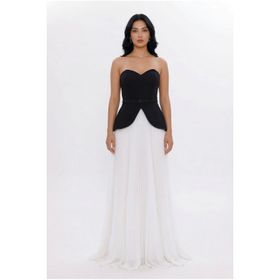 BDM Exclusive Straplez Kalp Yaka Peplum Taş Kemerli Premium Abiye Elbise
