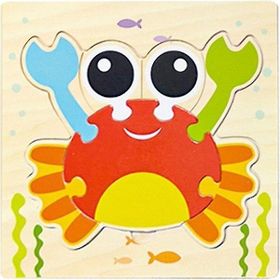 BDZ Mall CRAB-WT434C Çocuklar 3D Puzzle Montessori Oyuncak Erken Eğitim Karikatür Hayvan Öğrenme Yurt Dışından Renkli Ahşap Yapboz