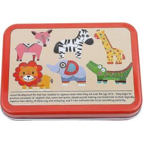 BDZ Mall Hayvanlar 6 in 1 Demir Kutu Karikatür Hayvanlar Ahşap Çocuk Montessori Erken Eğitici Oyuncaklar Puzzle