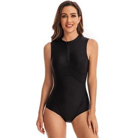 BEACHKINI Tek Parça Mayo Önden Fermuarlı Uzun Kollu Üçgen 02 Siyah Kadın Mayo