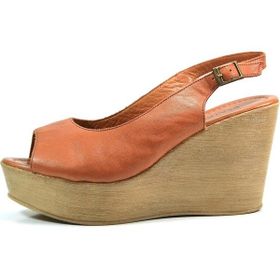 Beatrice 382 Hakiki Deri Taba Platform Dolgu Topuklu Kadın Sandalet