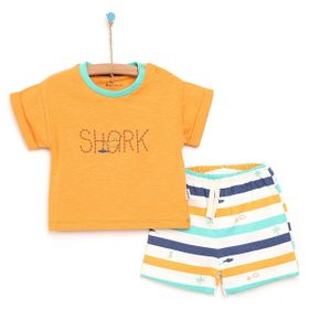 Bebbek Baby Shark Erkek Bebek Beyaz Tshirt Şort Takım