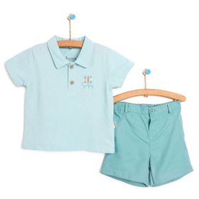 Bebbek Surfing Polo Yaka Şık Takım Erkek Bebek Turkuaz Tshirt Şort