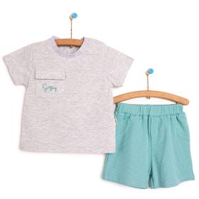 Bebbek Surfing Şık Cep Detaylı Erkek Bebek Kar Melanj Tshirt Şort Takım