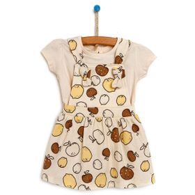 Bebbek Yenidoğan Spring Fruits Kız Bebek Ekru Elbise Tshirt 2'li Takım