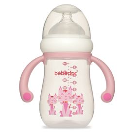 Bebedor 99322 Pembe Desenli 125 ml Geniş Ağızlı Kulplu PP Biberon