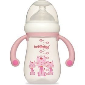 Bebedor 99322 Pembe Desenli 125 ml Geniş Ağızlı Kulplu PP Biberon