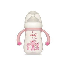 Bebedor 99322 Pembe Desenli 125 ml Geniş Ağızlı Kulplu PP Biberon