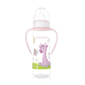 Bebedor Desenli Kulplu Kolay Kavrama 3+Ay 250 ml Pembe Desenli Biberon