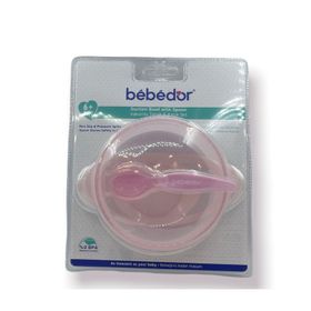 Bebedor Pembe Vakumlu Tabak ve Kaşık Seti