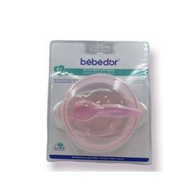 Bebedor Pembe Vakumlu Tabak ve Kaşık Seti