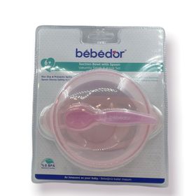 Bebedor Pembe Vakumlu Tabak ve Kaşık Seti