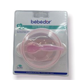 Bebedor Pembe Vakumlu Tabak ve Kaşık Seti