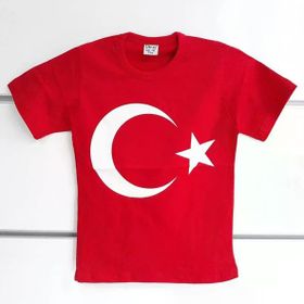 Bebegen Beyaz Üzerine Kırmızı Ay Yıldız 23 Nisan Kısa Kollu Çocuk Bayrak T-Shirt