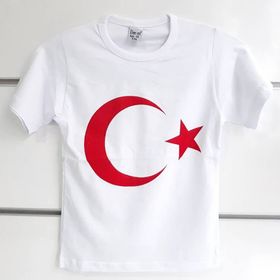 Bebegen Beyaz Üzerine Kırmızı Ay Yıldız 23 Nisan Kısa Kollu Çocuk Bayrak T-Shirt