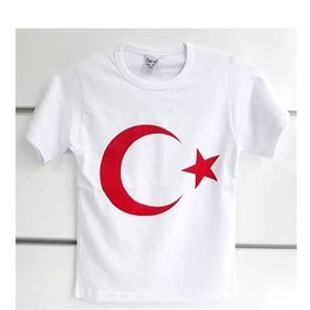Bebegen Beyaz Üzerine Kırmızı Ay Yıldız 23 Nisan Kısa Kollu Çocuk Bayrak T-Shirt